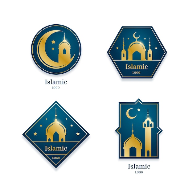 Kostenloser Vektor islamische logo-sammlung mit goldenen elementen