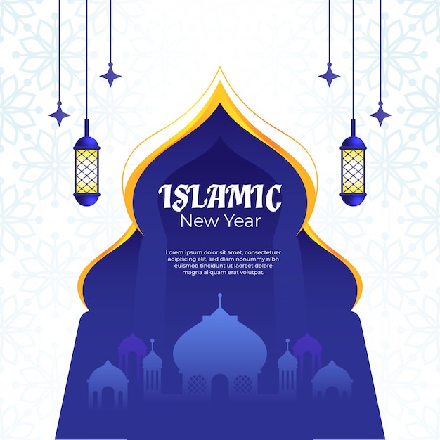 Islamisches neues Jahr mit blauem Torplakat