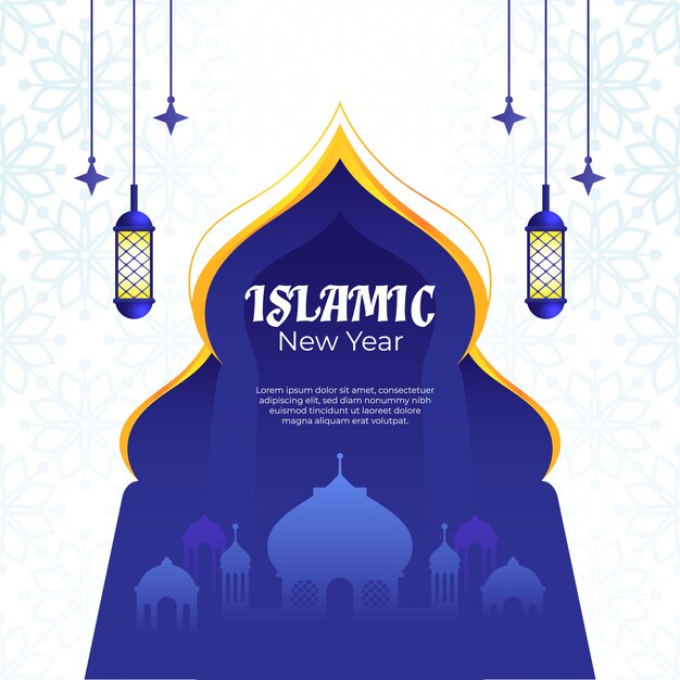Islamisches neues Jahr mit blauem Torplakat