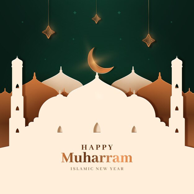 Islamisches neujahr im papierstil | Premium-Vektor