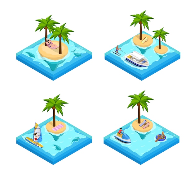 Kostenloser Vektor island vacation isometric set