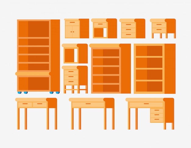 Kostenloser Vektor isolierte arten von holzmöbeln