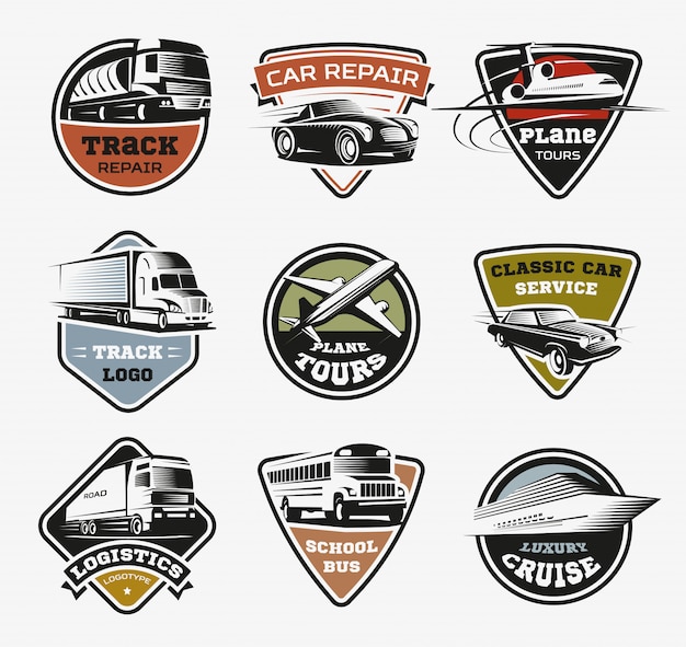 Kostenloser Vektor isolierter transport retro logos set
