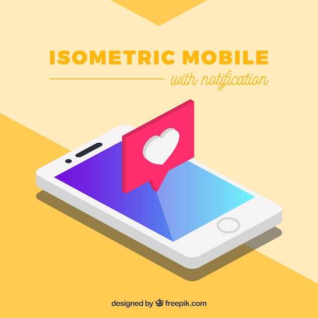 Kostenloser Vektor isometrische ansicht des handys mit instagram beitrag