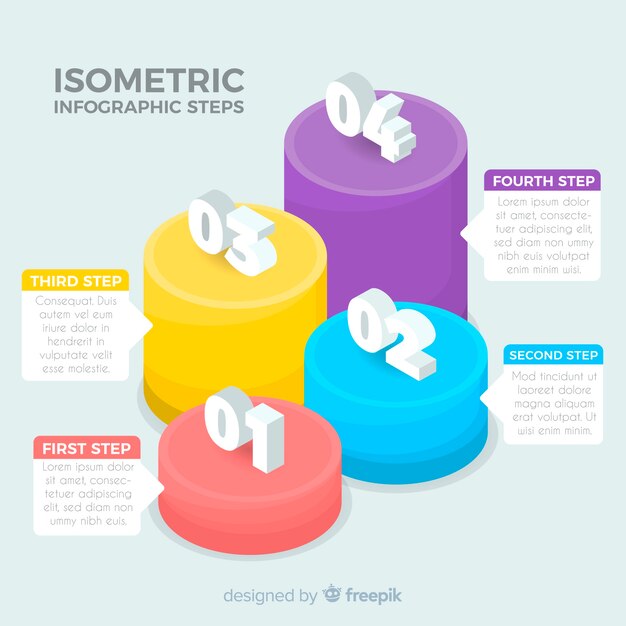 Isometrische bunte infographic Schrittansammlung