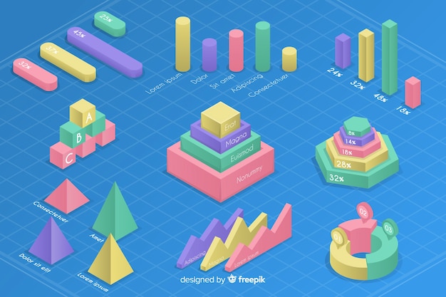 Isometrische bunte Statistik-Schablonensammlung
