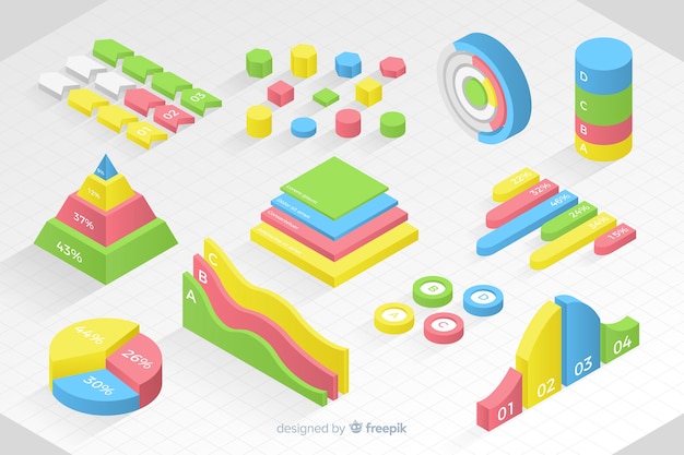 Isometrische bunte statistik-schablonensammlung