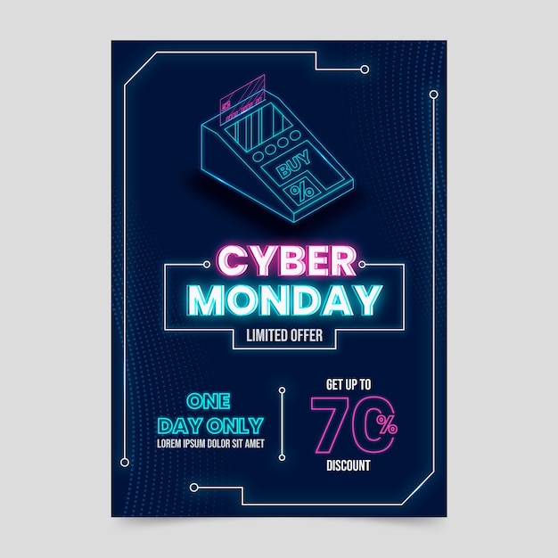 Kostenloser Vektor isometrische futuristische cyber-montag-vertikale-plakat-vorlage