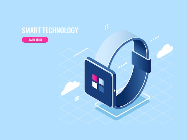 Kostenloser Vektor isometrische ikone der intelligenten technologie von smartwatch, digitales gerät, mobile anwendung