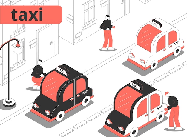 Isometrische illustration der taxistadt