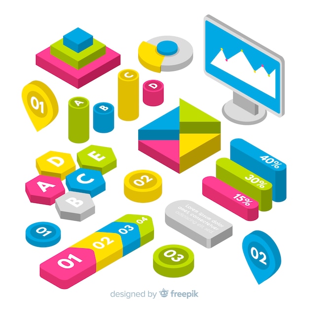 Kostenloser Vektor isometrische infografik elementsammlung