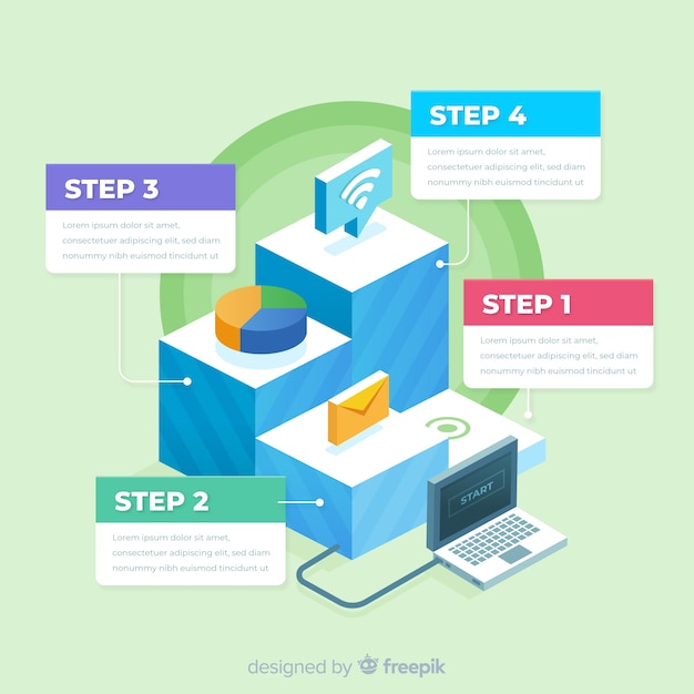 Isometrische infografik schritte konzept