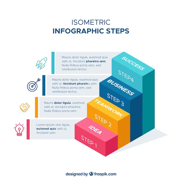 Kostenloser Vektor isometrische infografik-schritte