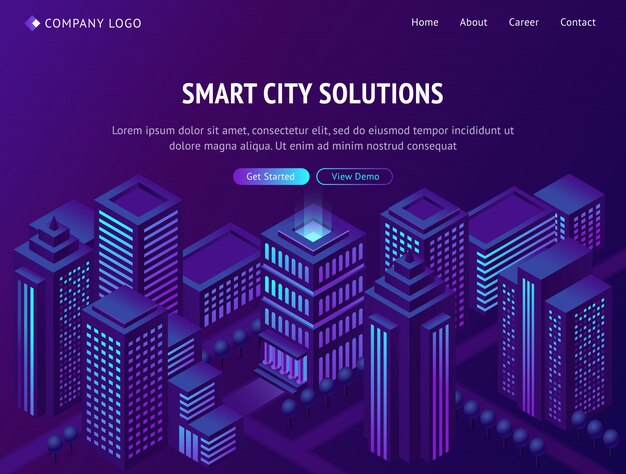 Isometrische Landing-Webseite für Smart City-Lösungen