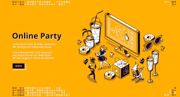 Isometrische landingpage der online-party, feier