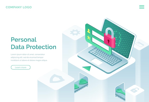 Isometrische landingpage zum schutz personenbezogener daten
