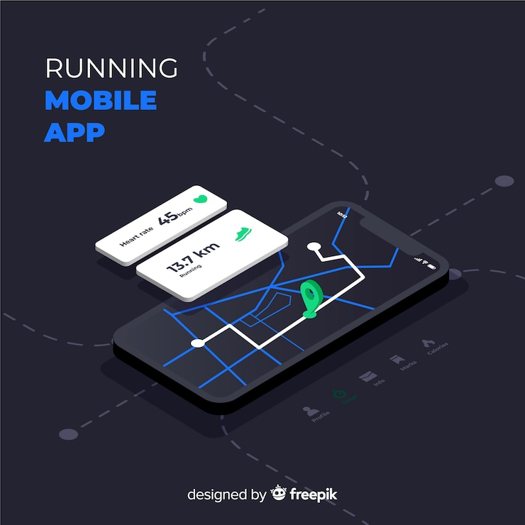 Kostenlose Vektor isometrische laufende mobile app infografik