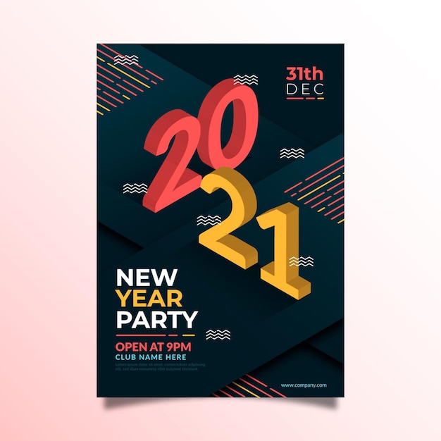 Isometrische neujahrs-2021-party-flyer-vorlage