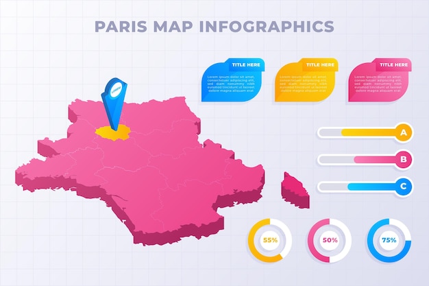 Isometrische paris karte infografiken vorlage