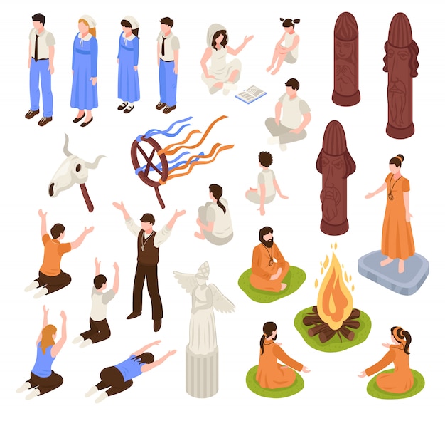 Isometrische religion icons collection