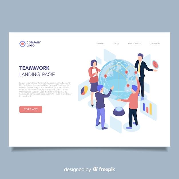 Isometrische teamwork landing page vorlage