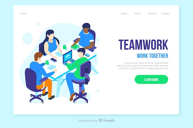 Isometrische teamwork landing page vorlage