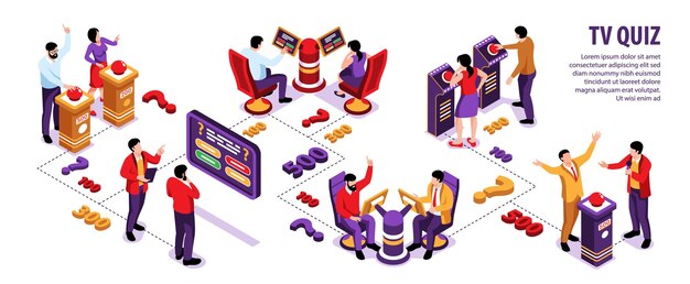 Isometrische TV-Quiz-Infografiken Illustration