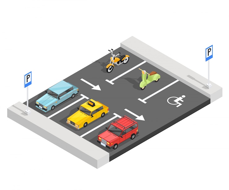Kostenlose Vektor isometrische zusammensetzung des parkplatzes