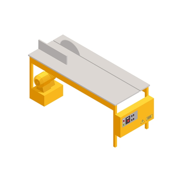 Isometrische Zusammensetzung des Sägewerkholzmühlen-Holzfällers mit lokalisiertem Bild der Vektorillustration des Elektrogeräts