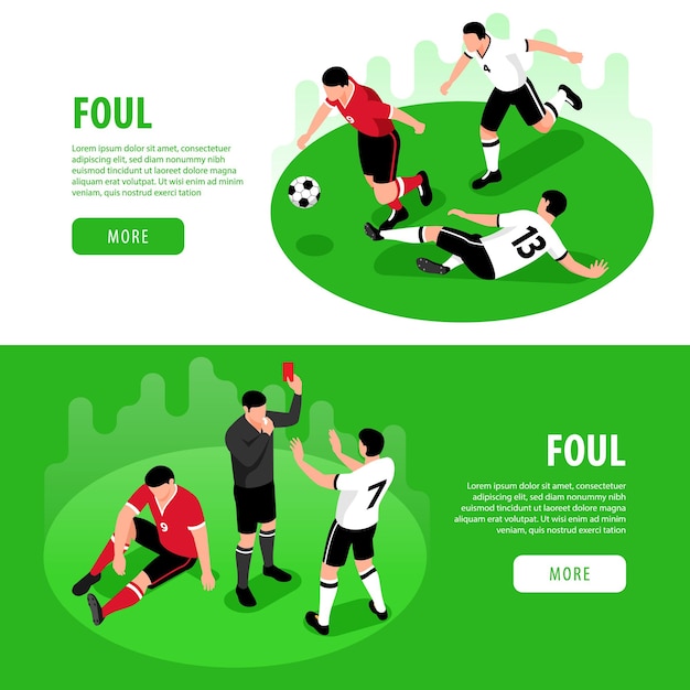 Kostenloser Vektor isometrischer fußballfußball-web-banner-vorlagensatz