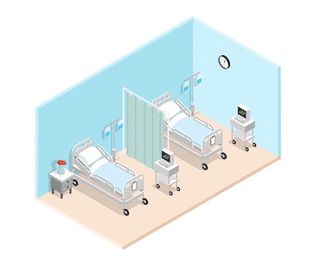 Kostenloser Vektor isometrischer innenraum der krankenstation