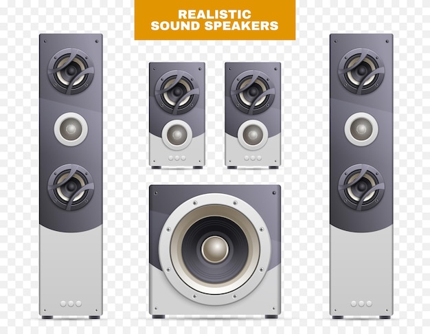 Kostenloser Vektor isometrischer isolierter sound-lautsprecher-icon-set satz von lautsprechern für surround-sound-heimkinosystem-vektorillustration