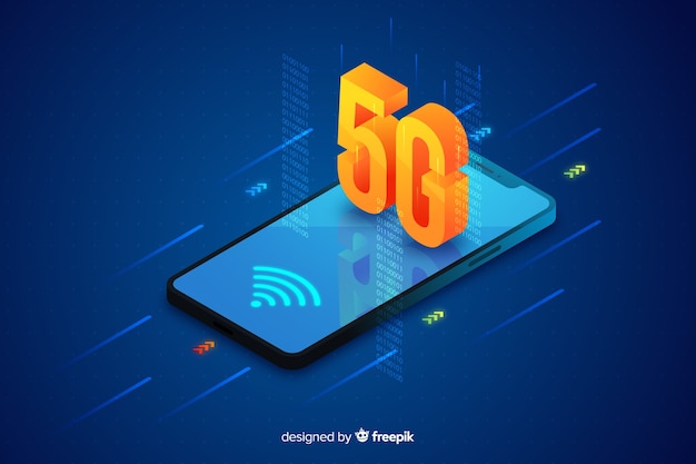 Isometrisches design des hintergrundes des konzeptes 5g