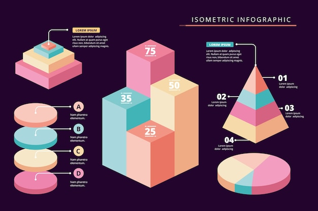 Kostenloser Vektor isometrisches infografik-sammlungskonzept