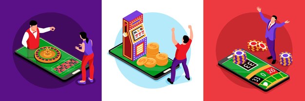 Isometrisches Online-Casino-Designkonzept mit quadratischer Illustration