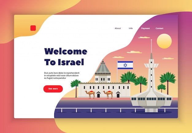 Kostenloser Vektor israel-reiseseitendesign mit flacher illustration der reisezahlungssymbole