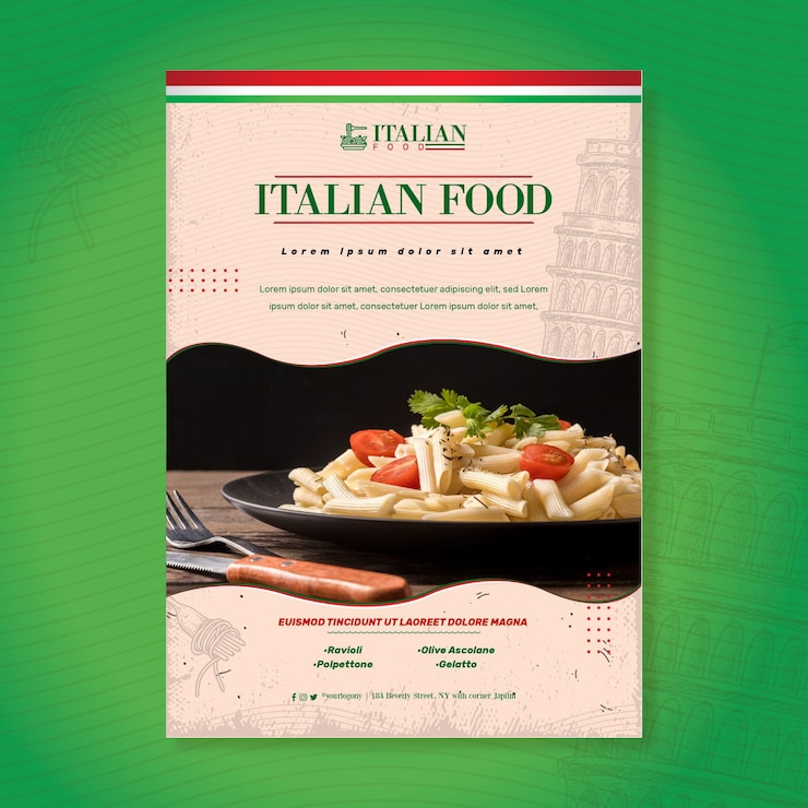 Kostenlose Vektor italienische food flyer druckvorlage