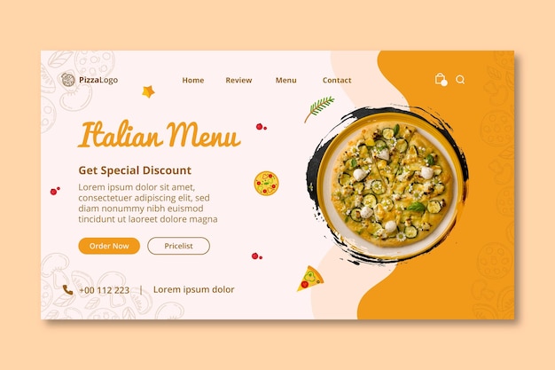 Kostenloser Vektor italienische landingpage-vorlage für lebensmittel