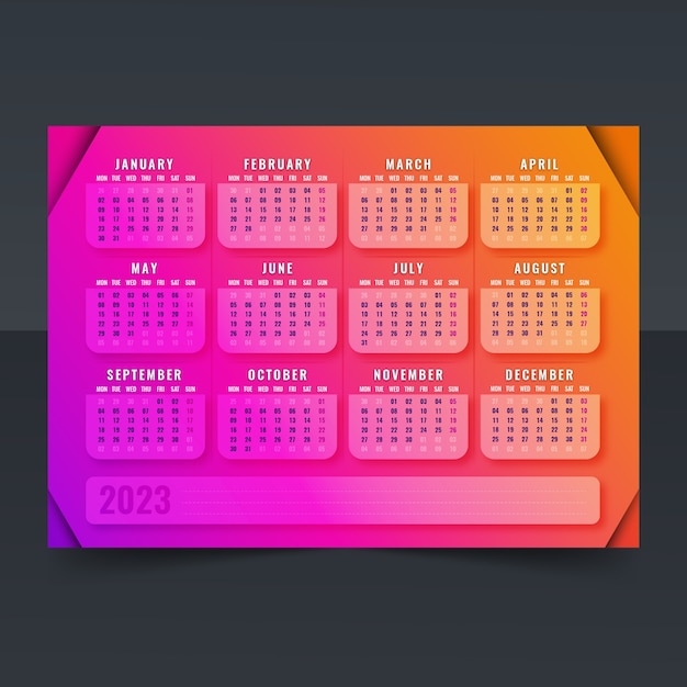 Kostenloser Vektor jährliche kalendervorlage mit farbverlauf