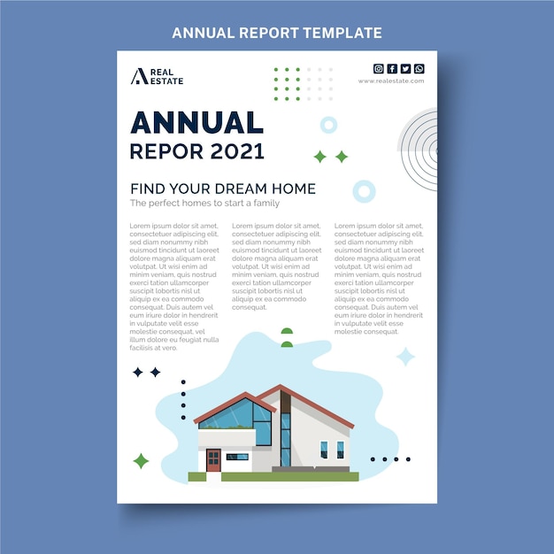Kostenloser Vektor jahresbericht der flachen abstrakten geometrischen immobilien