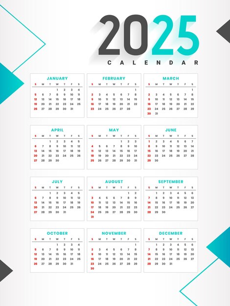 Jahreskalender 2025 weiße Vorlage druckbares Design
