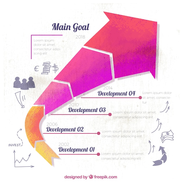 Kostenloser Vektor jahrgang infografik mit bunten pfeil aufwachsen