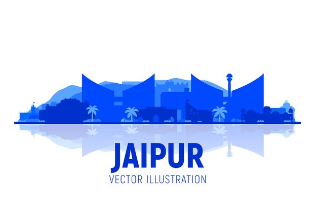 Jaipur India City Skyline Silhouette auf weißem Hintergrund Flache Vektordarstellung Geschäftsreisen und Tourismuskonzept mit modernen Gebäuden Bild für Banner oder Website