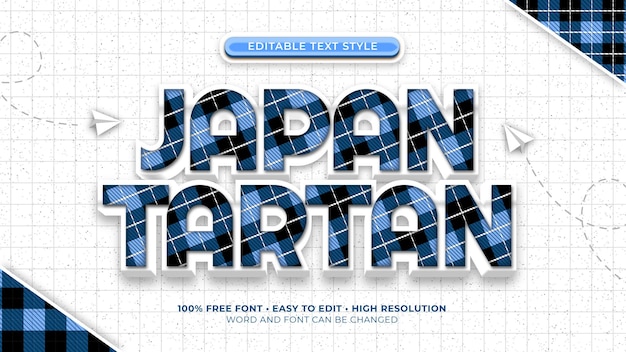 Japan tartan einheitlicher blauer textstil moderner fetter schrifteffekt