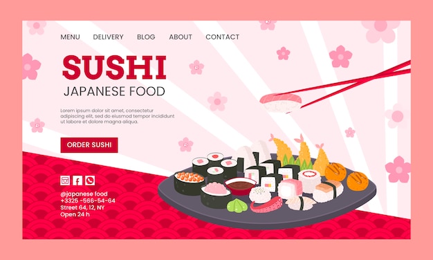 Kostenloser Vektor japanische restaurant landing page vorlage