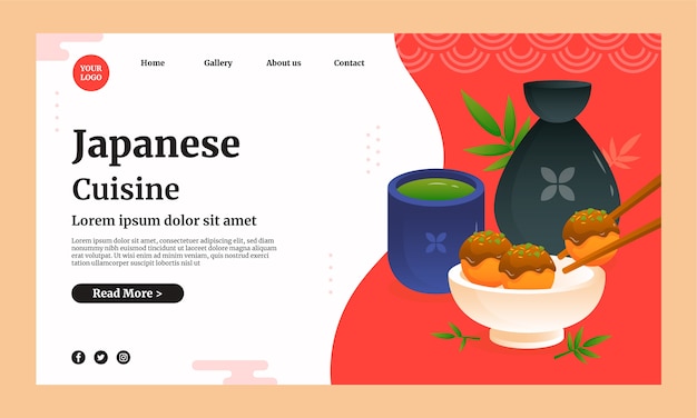 Kostenloser Vektor japanische restaurant landing page vorlage