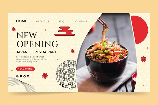 Kostenloser Vektor japanische restaurant landing page