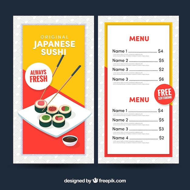 Kostenloser Vektor japanische restaurant menüvorlage