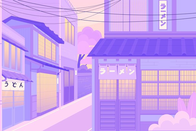Japanische Straße in Pastellfarben