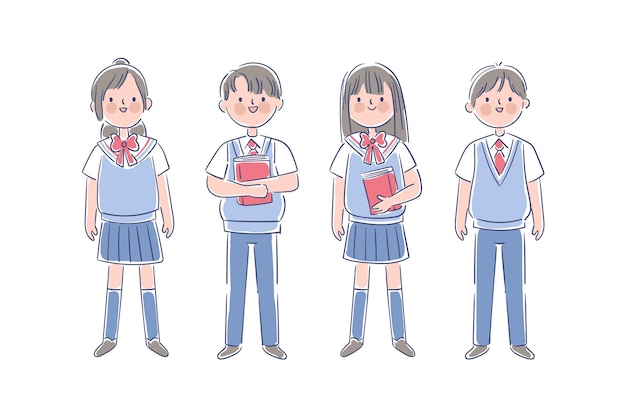 Kostenloser Vektor japanische teenager-studenten, die uniform tragen